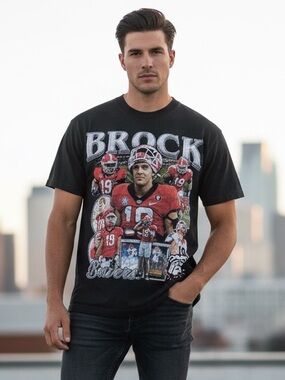 BROCK BOWERS UGA Georgia Bulldogs Vintage Style Rap Cotton Tee Sz L Grunge